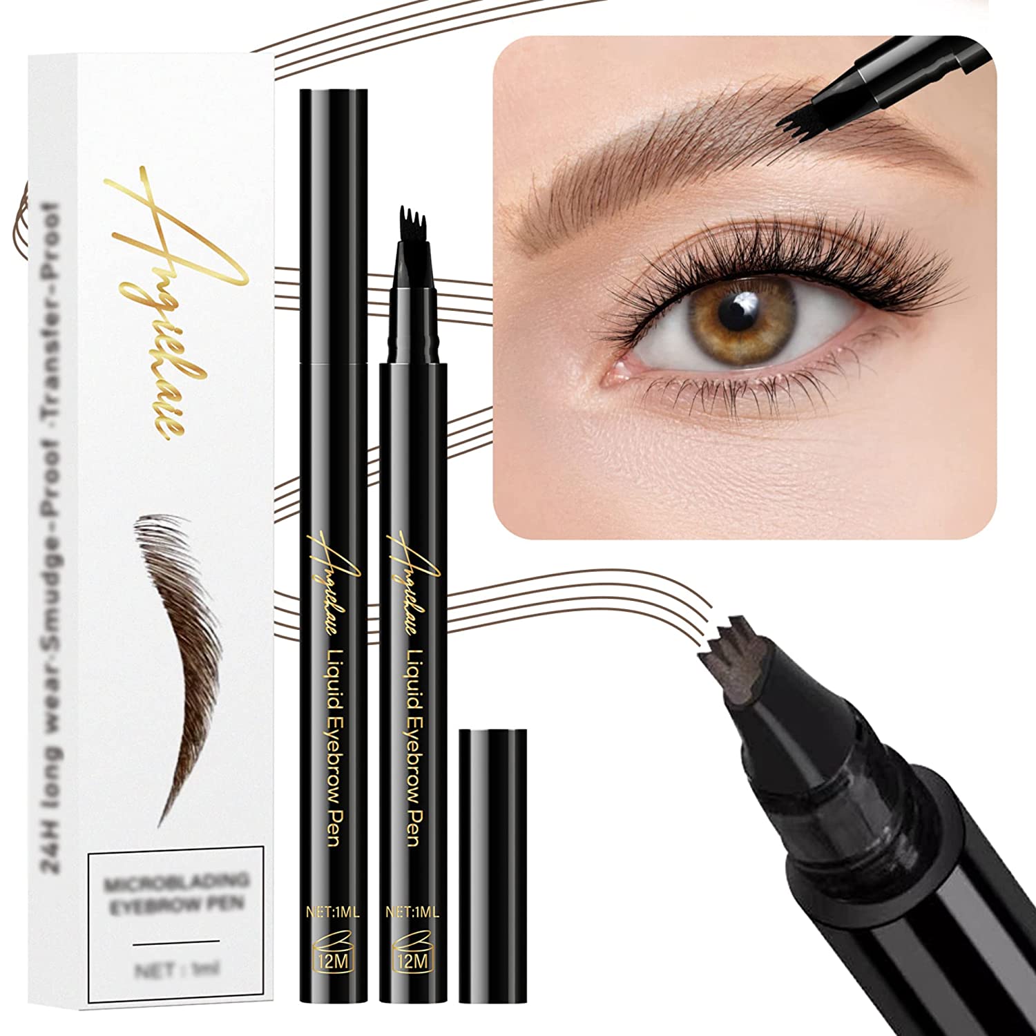 Eyebrow Pen, Microblading Eye Brow Pencil, Micro 4 Point Makeup Pens for Natural and Hair-Like Strokes, Long Lasting, Waterproof and Professional Eyebrow Definer - Angiehaie Beauty