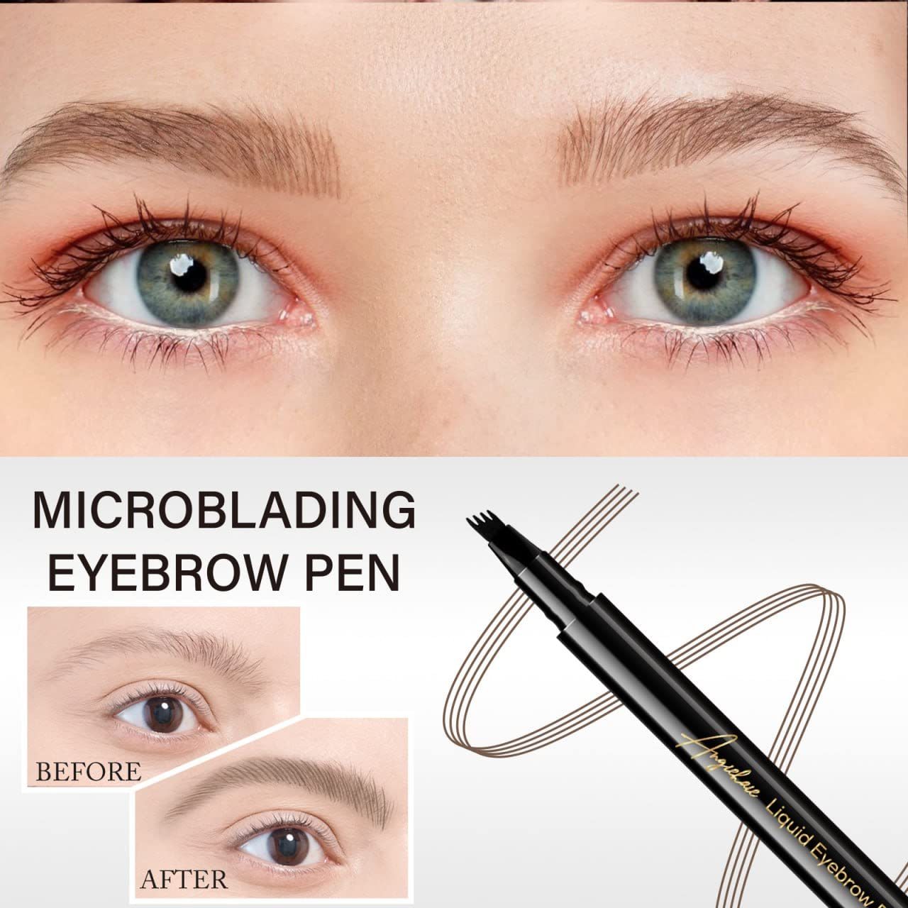 Eyebrow Pen, Microblading Eye Brow Pencil, Micro 4 Point Makeup Pens for Natural and Hair-Like Strokes, Long Lasting, Waterproof and Professional Eyebrow Definer - Angiehaie Beauty