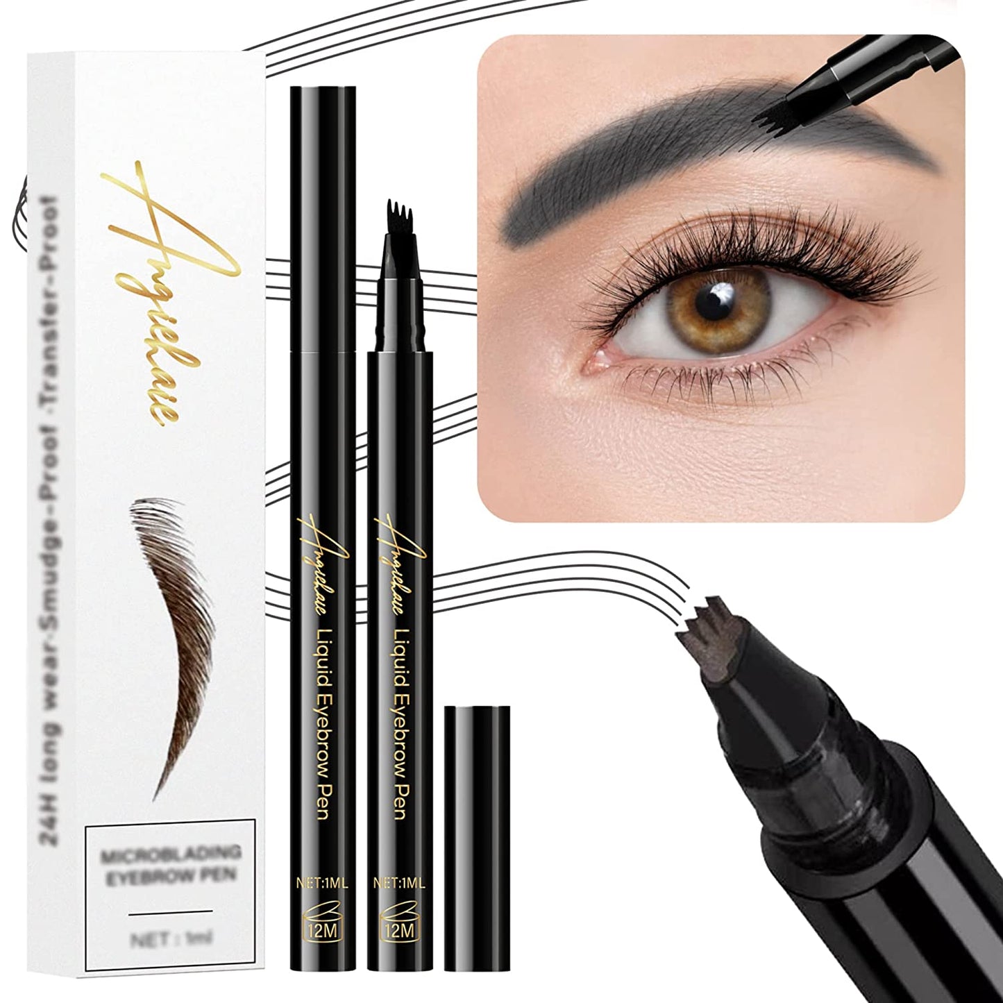 Eyebrow Pen, Microblading Eye Brow Pencil, Micro 4 Point Makeup Pens for Natural and Hair-Like Strokes, Long Lasting, Waterproof and Professional Eyebrow Definer - Angiehaie Beauty